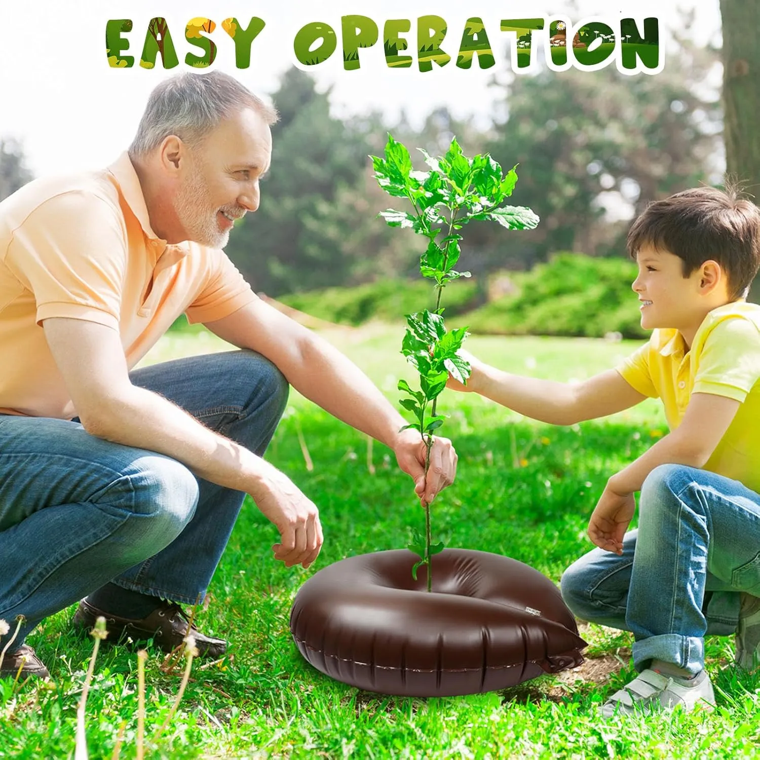 Roshtia 25 Pack 15 Gallon Tree Watering Ring Bag Slow Release Reusable Tree Bag Bulk Heavy Duty Automatic Drip Irrigation Ring PVC Root Water System for Garden Newly Planted (Brown)