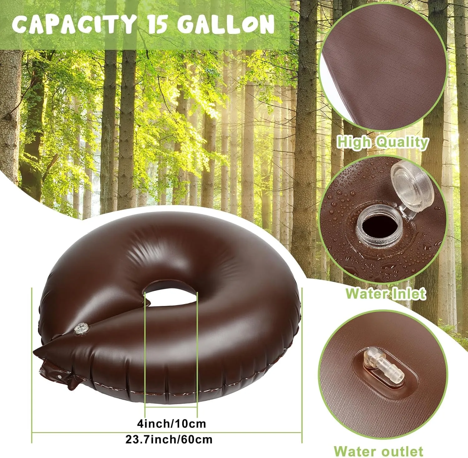 Roshtia 25 Pack 15 Gallon Tree Watering Ring Bag Slow Release Reusable Tree Bag Bulk Heavy Duty Automatic Drip Irrigation Ring PVC Root Water System for Garden Newly Planted (Brown)
