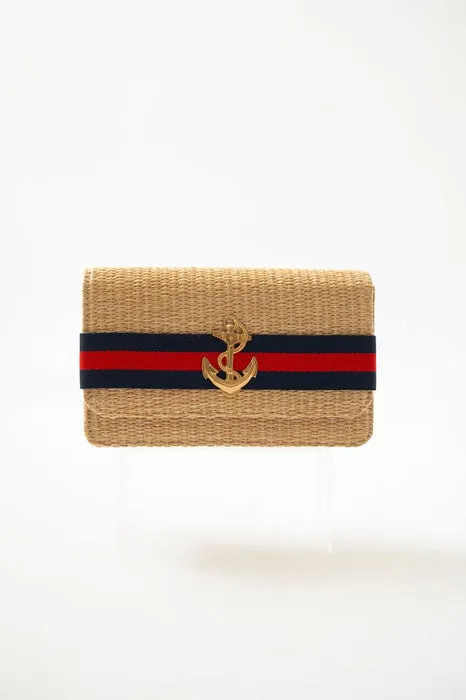 Ruby Straw Clutch -Navy & Red Stripe Band with Charm