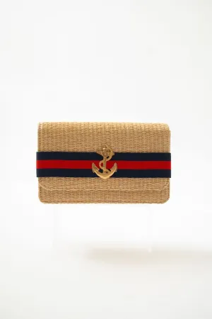 Ruby Straw Clutch -Navy & Red Stripe Band with Charm