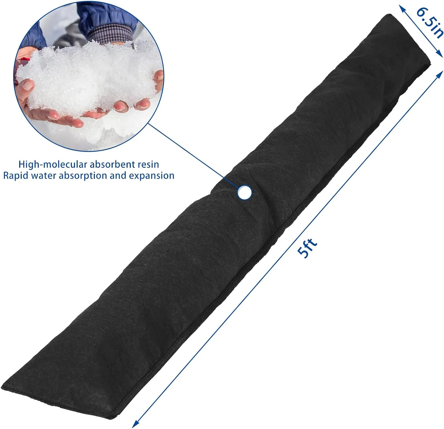 Sabary Water Barrier 5 ft x 6.5 inch Absorbent Flood Barriers Home Sandless Sand Bags for Flooding Reusable Water Absorber Snake for Rain Hurricane Garage Basement Door, Black(5 Pcs)