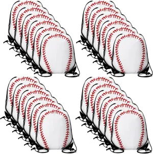 Sadnyy 24 Pcs Baseball Drawstring Bags Softball Goodie Bags Stuffers Baseball Gift Bags Summer Gym Sports Backpack Cinch Sack Bag for Baseball Party Favor(White, Red)