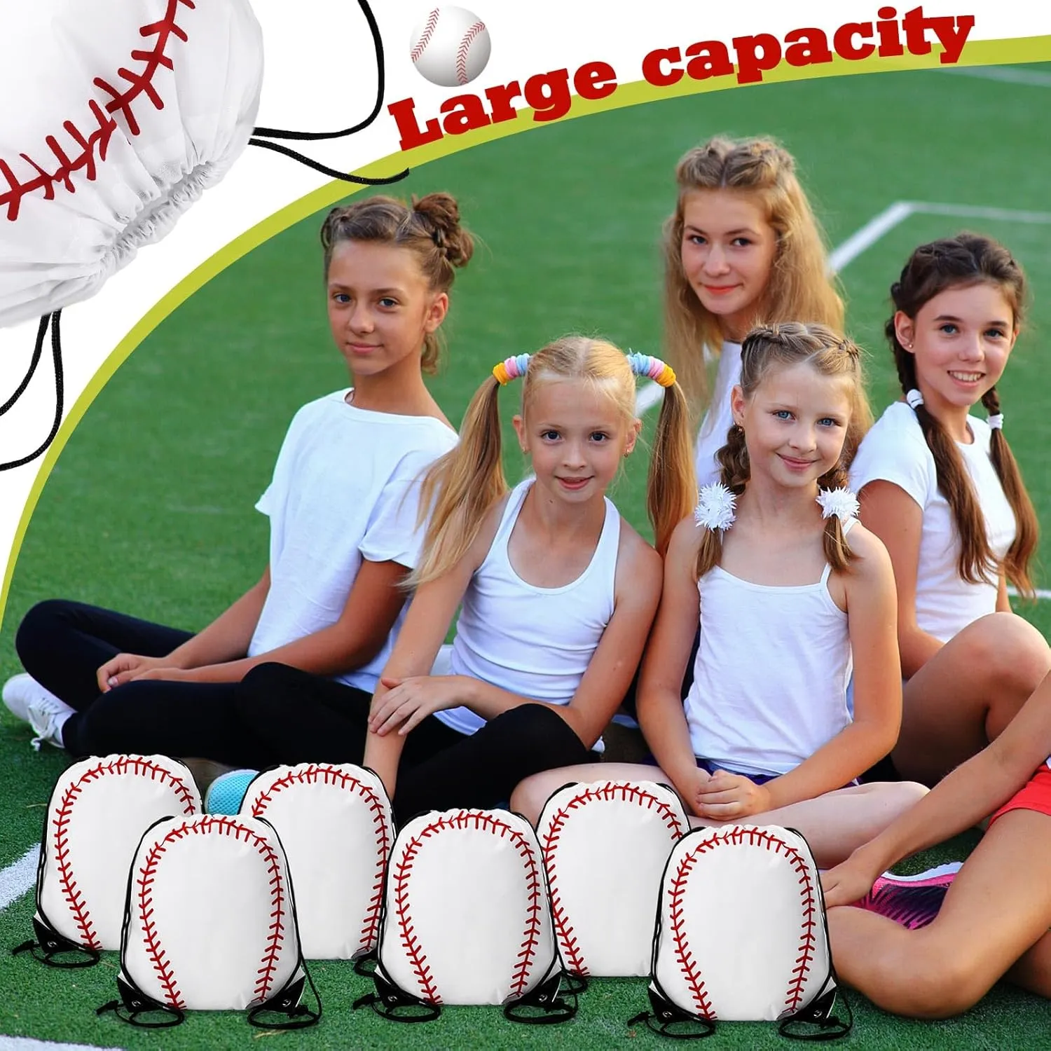 Sadnyy 24 Pcs Baseball Drawstring Bags Softball Goodie Bags Stuffers Baseball Gift Bags Summer Gym Sports Backpack Cinch Sack Bag for Baseball Party Favor(White, Red)