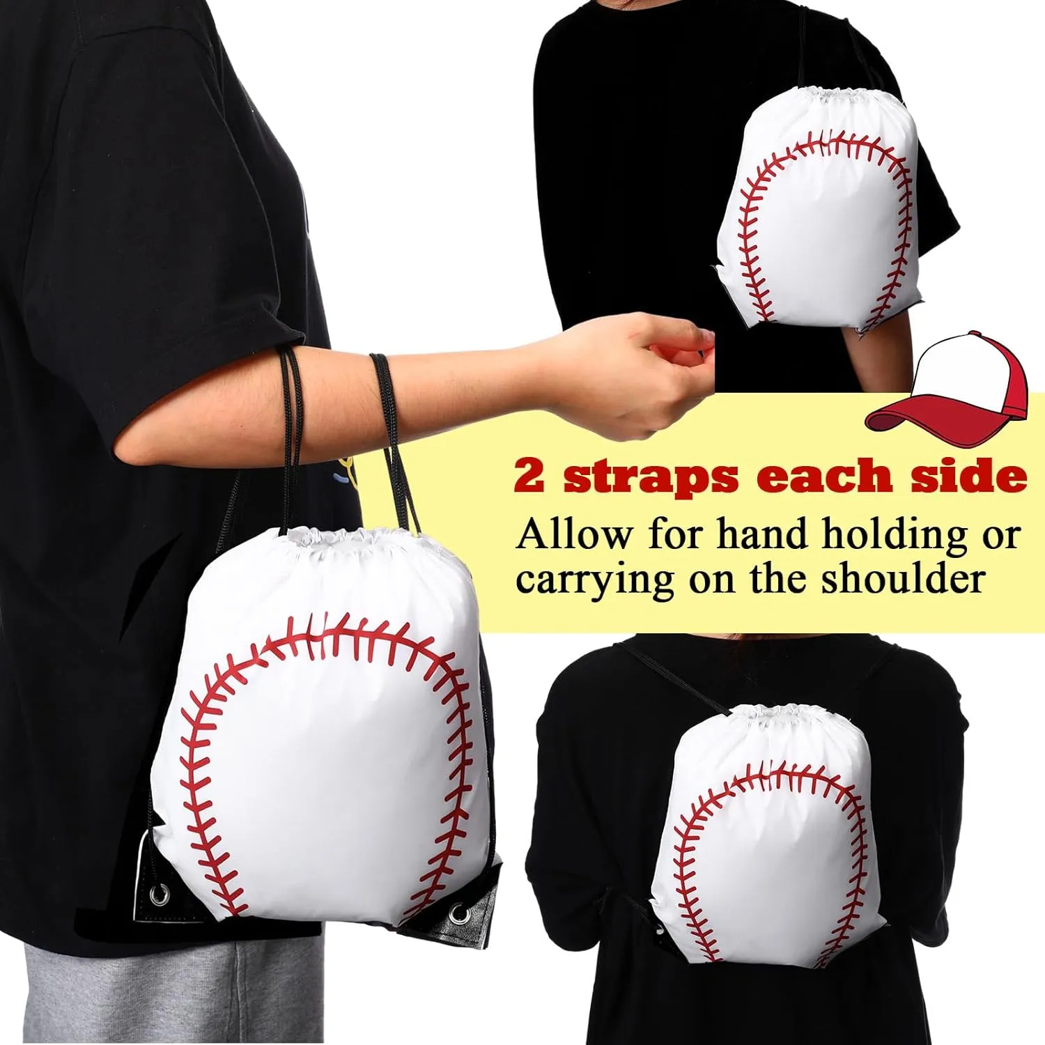 Sadnyy 24 Pcs Baseball Drawstring Bags Softball Goodie Bags Stuffers Baseball Gift Bags Summer Gym Sports Backpack Cinch Sack Bag for Baseball Party Favor(White, Red)