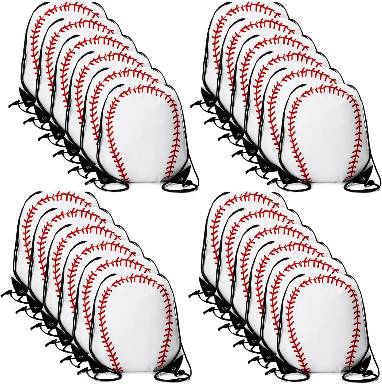 Sadnyy 24 Pcs Baseball Drawstring Bags Softball Goodie Bags Stuffers Baseball Gift Bags Summer Gym Sports Backpack Cinch Sack Bag for Baseball Party Favor(White, Red)