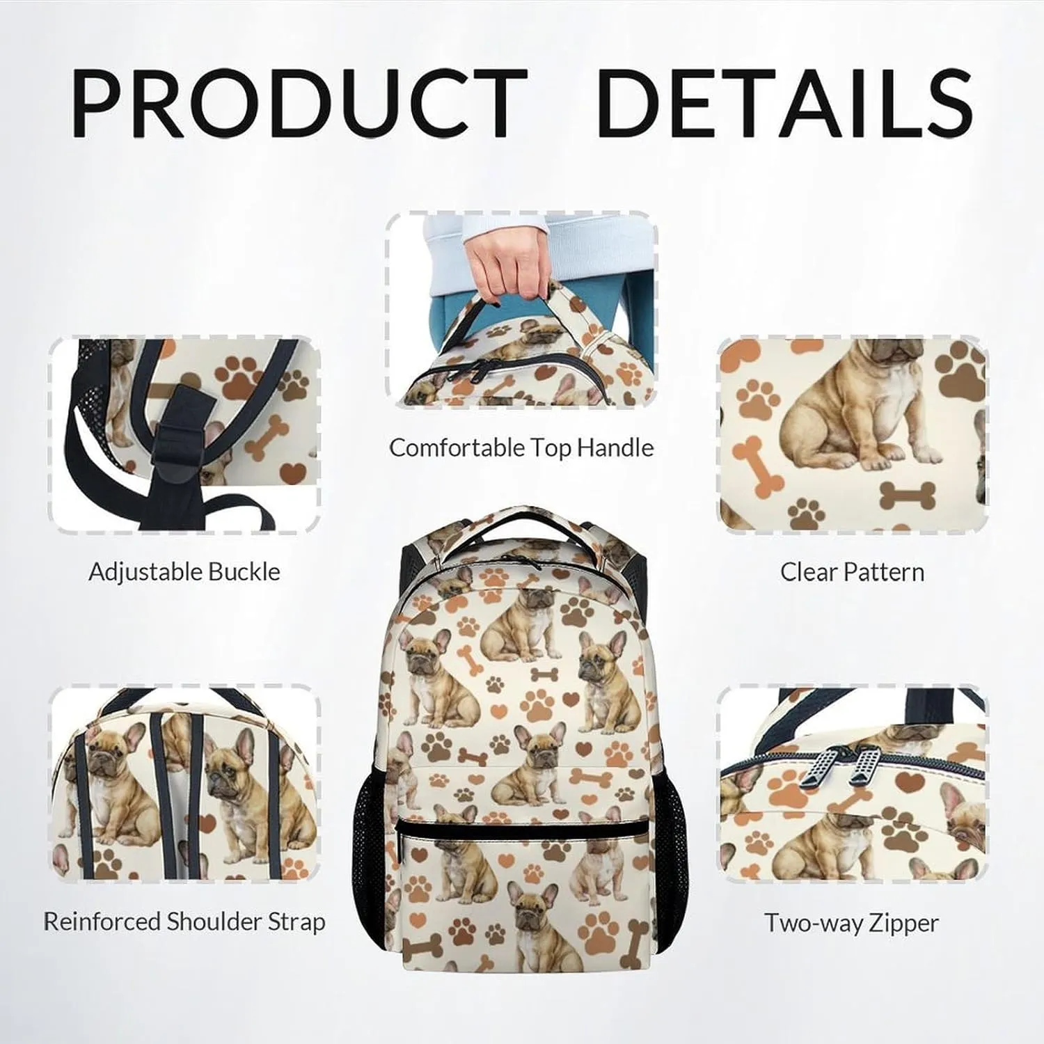 School Backpack Set for Kids, Cute Bulldogs Backpack with Lunch Box for School Travel, 17 Inch 3 in 1 Dog Bookbag for Boys Girls