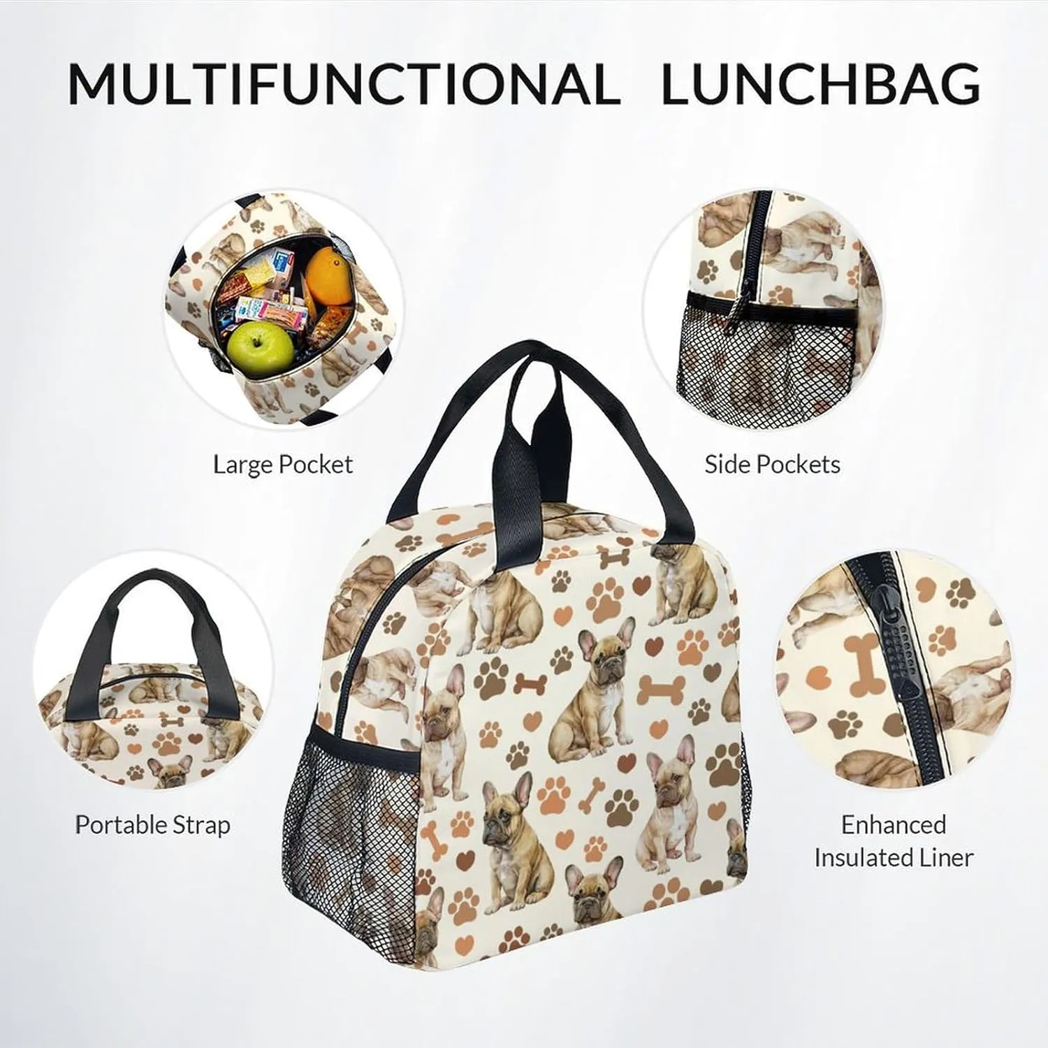 School Backpack Set for Kids, Cute Bulldogs Backpack with Lunch Box for School Travel, 17 Inch 3 in 1 Dog Bookbag for Boys Girls
