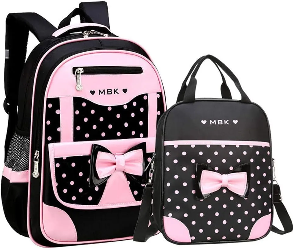 School Bags for Girls,2Pcs Bowknot Students Backpack,Elementary Princess Bookbag Sets for School