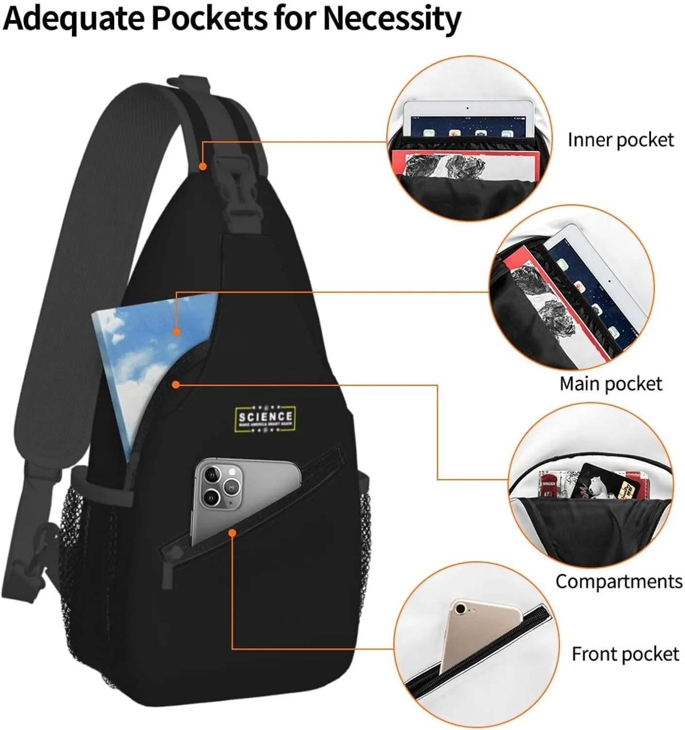 Science Make America Smart Again Sling Bag Crossbody Backpack Shoulder Casual Daypack Bag for Men Women