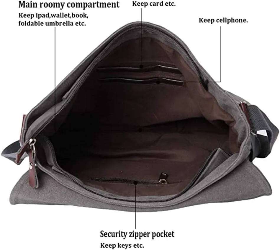 Sechunk Canvas Small Messenger Bag Vintage Shoulder bag Everyday Purse Crossbody bag for men women