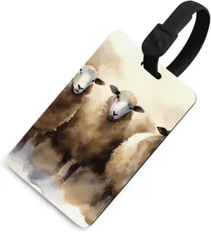 Sheeps Watercolor Luggage Tags Baggage Card Holder for Suitcases with Privacy Shield Travel Bag Name ID Tag for Men and Women Handbag Backpack Black-Style