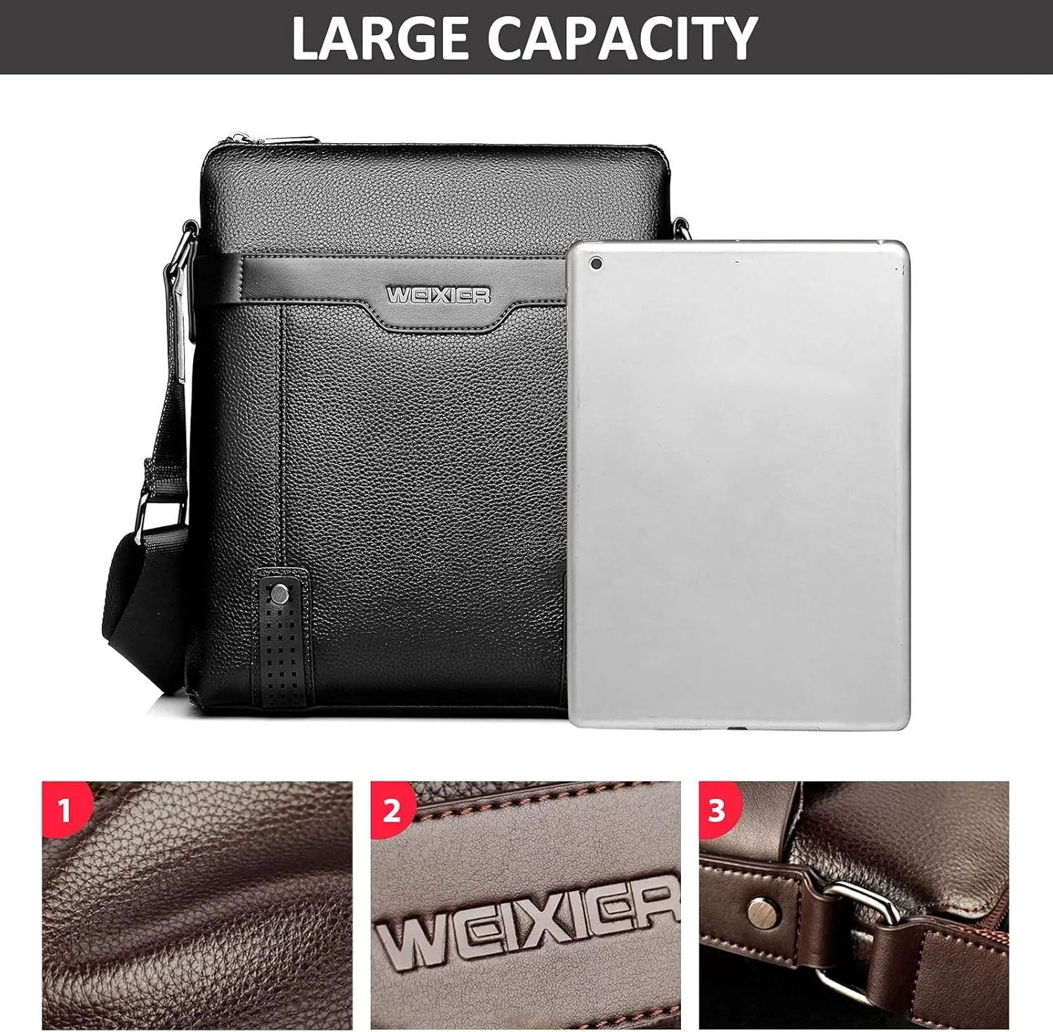 Shoulder Leather Bag Messenger Pack for Men Travel Business Work Casual Day CrossBody Handbag Bag Men's Gift