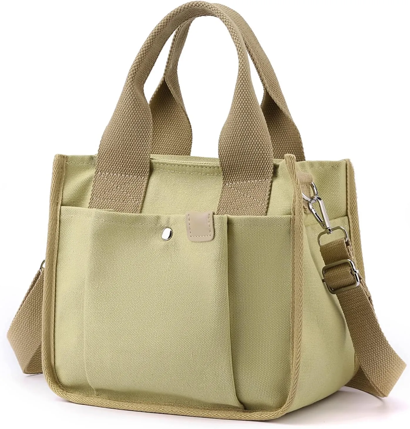 Small Canvas Tote Bag with Pockets for Women, Cute Mini Crossbody Shoulder Bags, Casual Satchel Purse Hobo Messenger Handbag