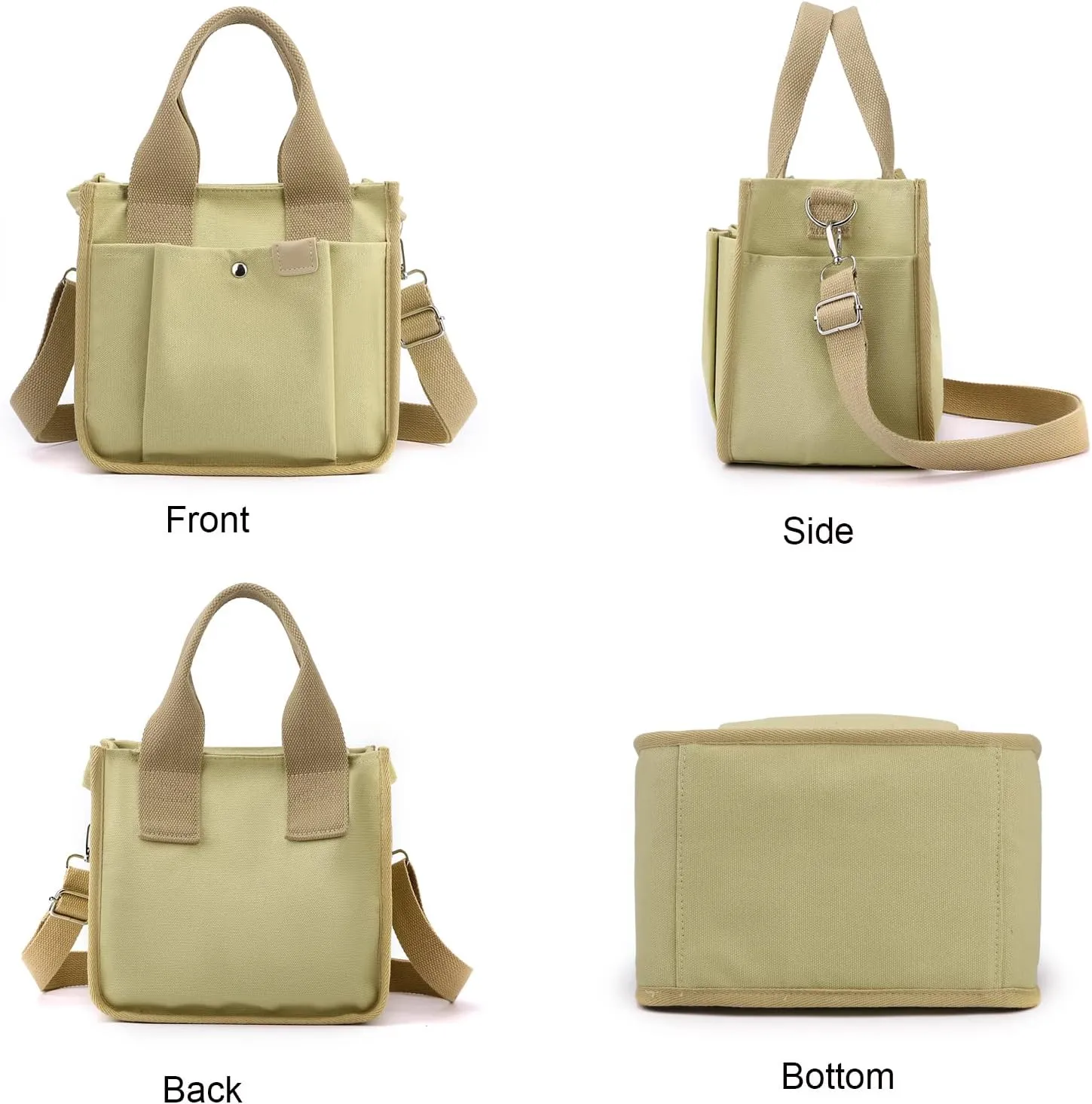 Small Canvas Tote Bag with Pockets for Women, Cute Mini Crossbody Shoulder Bags, Casual Satchel Purse Hobo Messenger Handbag