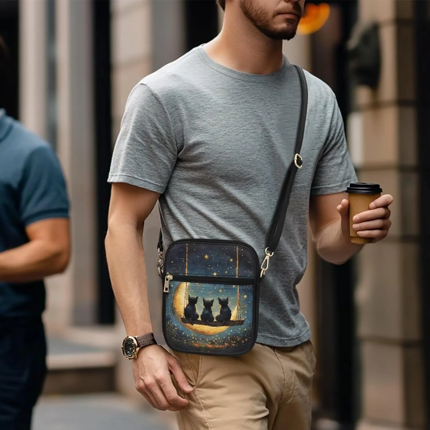 Small Leather Crossbody Messenger Bag for Men Women Soft Sling Shoulder Purse Satchel with Card Slot Zipper Pocket
