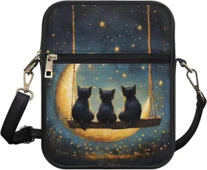 Small Leather Crossbody Messenger Bag for Men Women Soft Sling Shoulder Purse Satchel with Card Slot Zipper Pocket