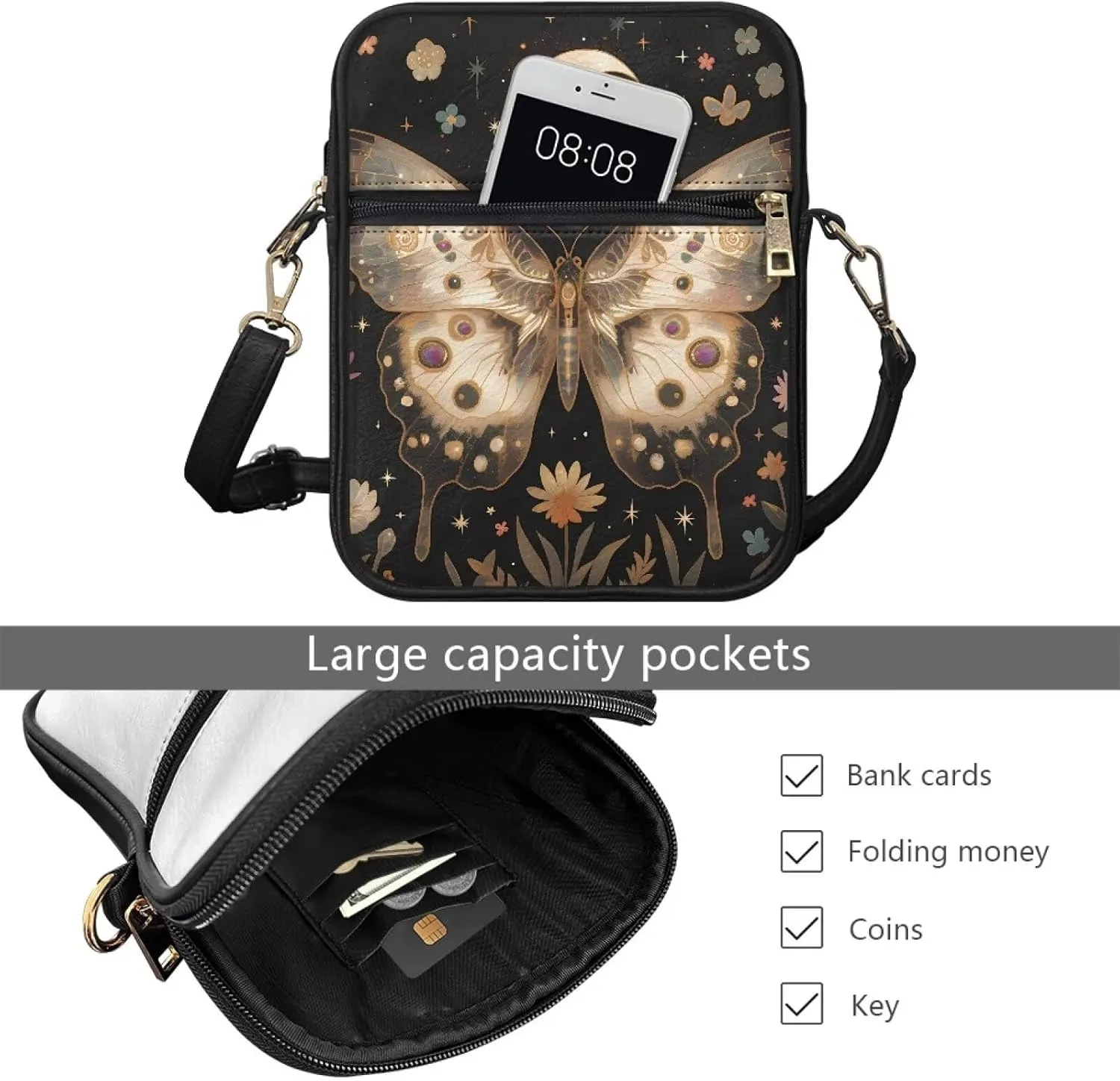 Small Leather Crossbody Messenger Bag for Men Women Soft Sling Shoulder Purse Satchel with Card Slot Zipper Pocket