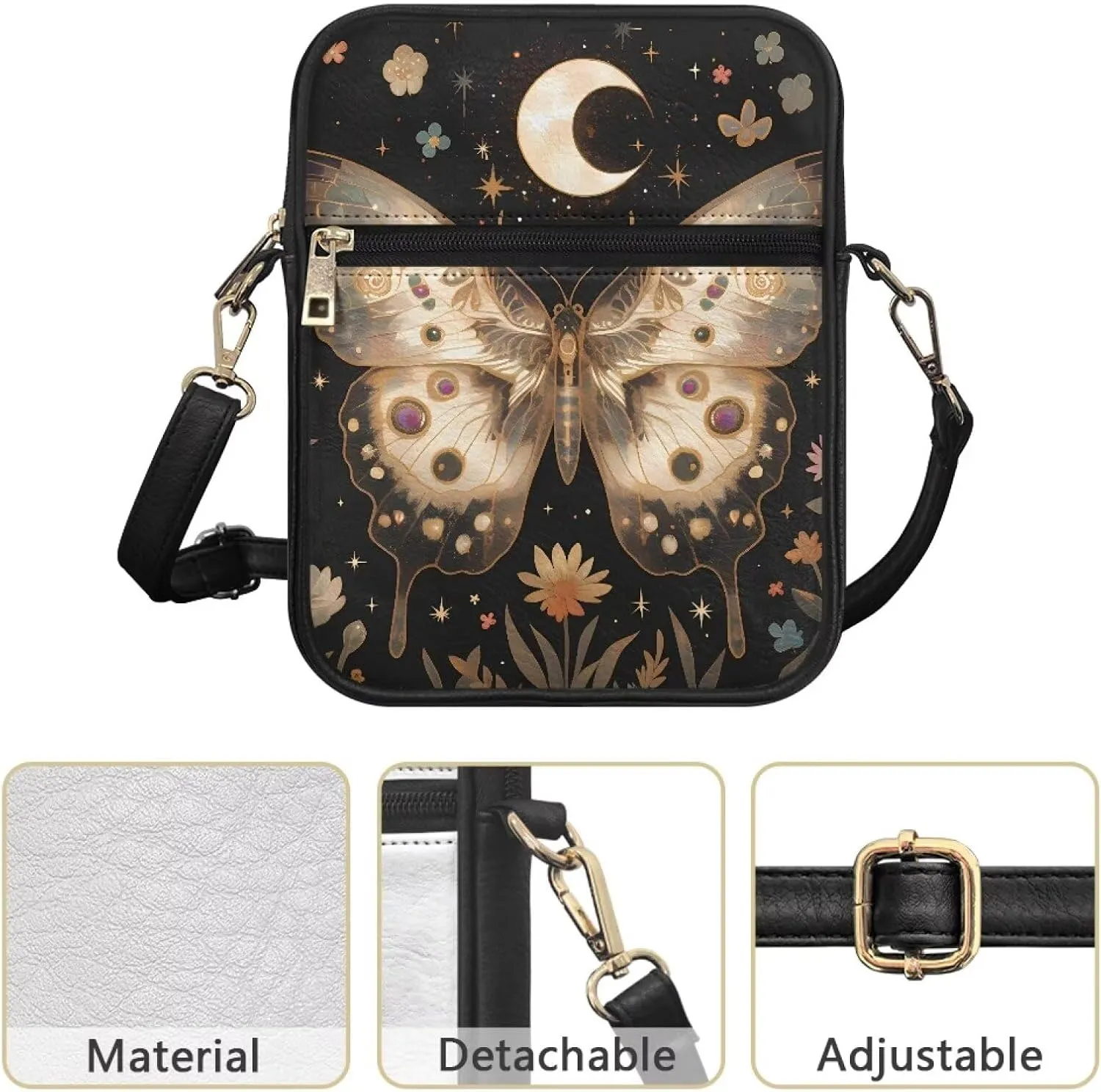Small Leather Crossbody Messenger Bag for Men Women Soft Sling Shoulder Purse Satchel with Card Slot Zipper Pocket