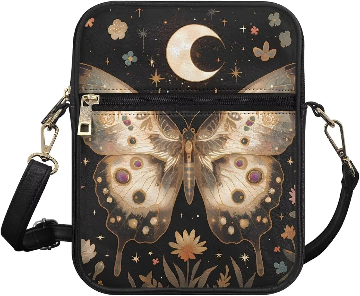 Small Leather Crossbody Messenger Bag for Men Women Soft Sling Shoulder Purse Satchel with Card Slot Zipper Pocket