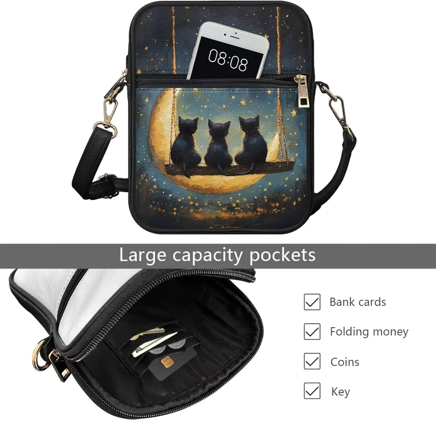 Small Leather Crossbody Messenger Bag for Men Women Soft Sling Shoulder Purse Satchel with Card Slot Zipper Pocket