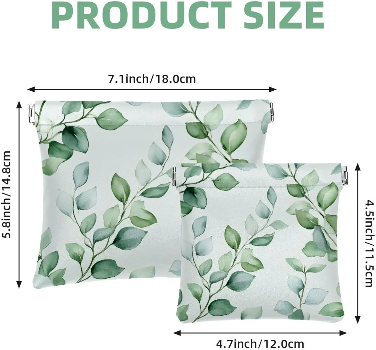 Small Pocket Cosmetic Bag, Squeeze Top Travel Makeup Bag for Purse, No Zipper Self-Closing Mini Makeup Pouch for Women Girls, Watercolor Foliage Sage Green Background