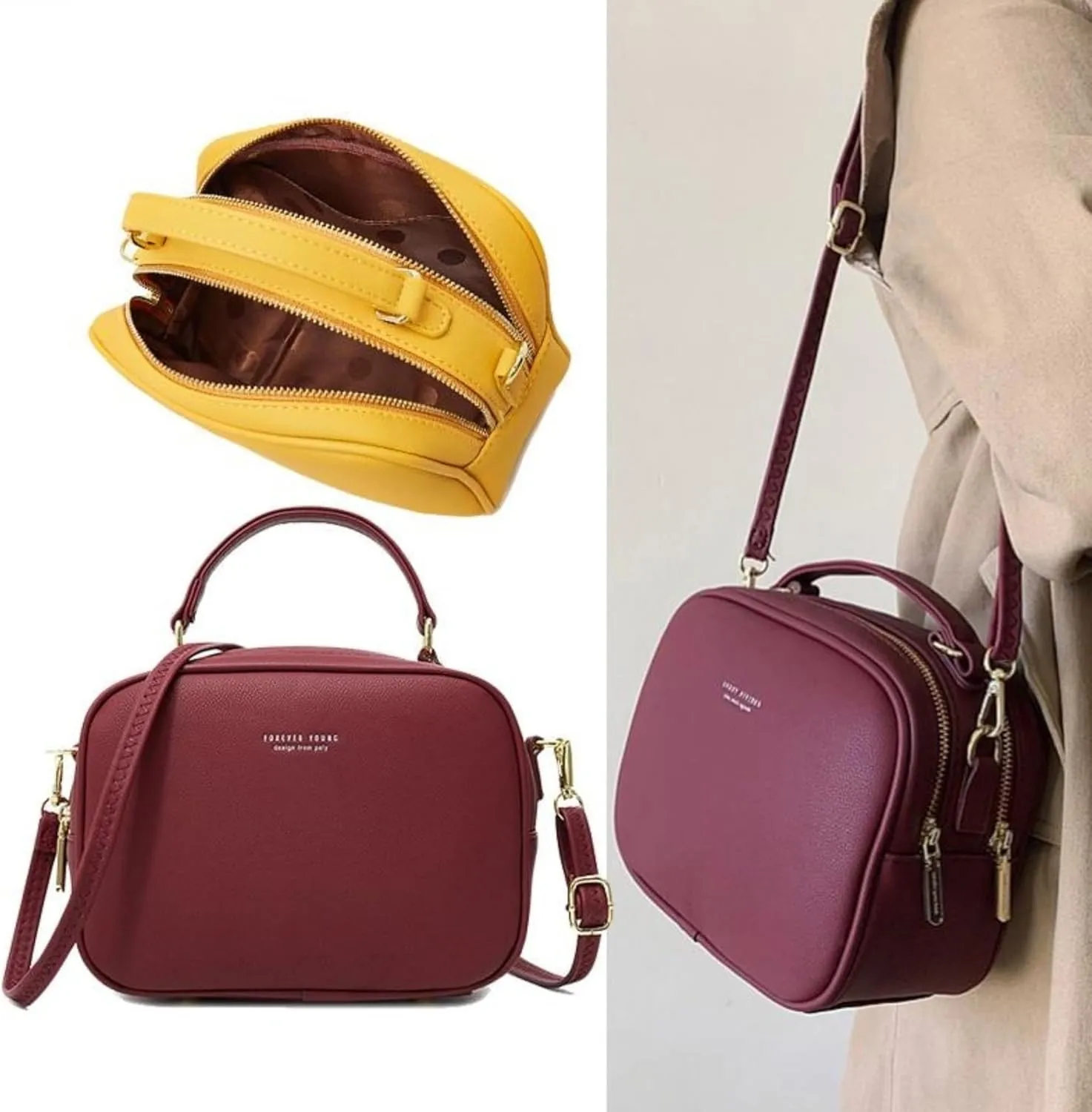 Small Top Handle Satchel Crossbody Bags for Women Cute Purses Vegan Leather Handbags Messenger Waterproof Candy Color Purse