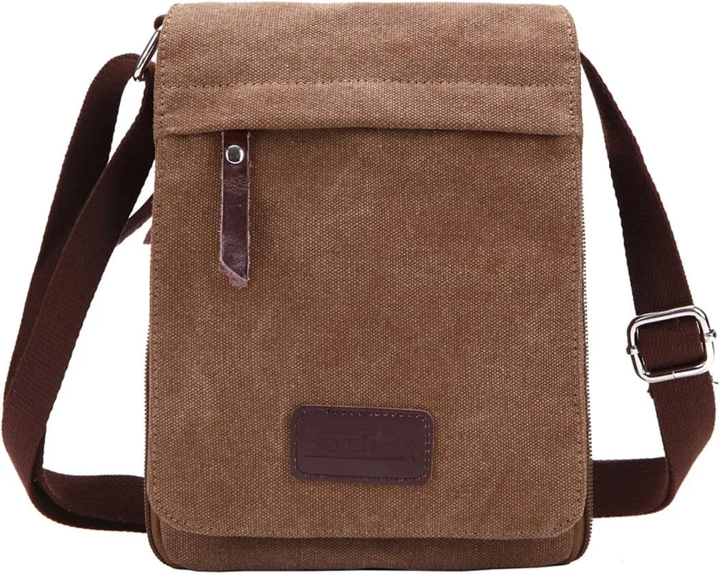 Small Vintage Canvas Leather Messenger Crossbody Bag Pack Organizer