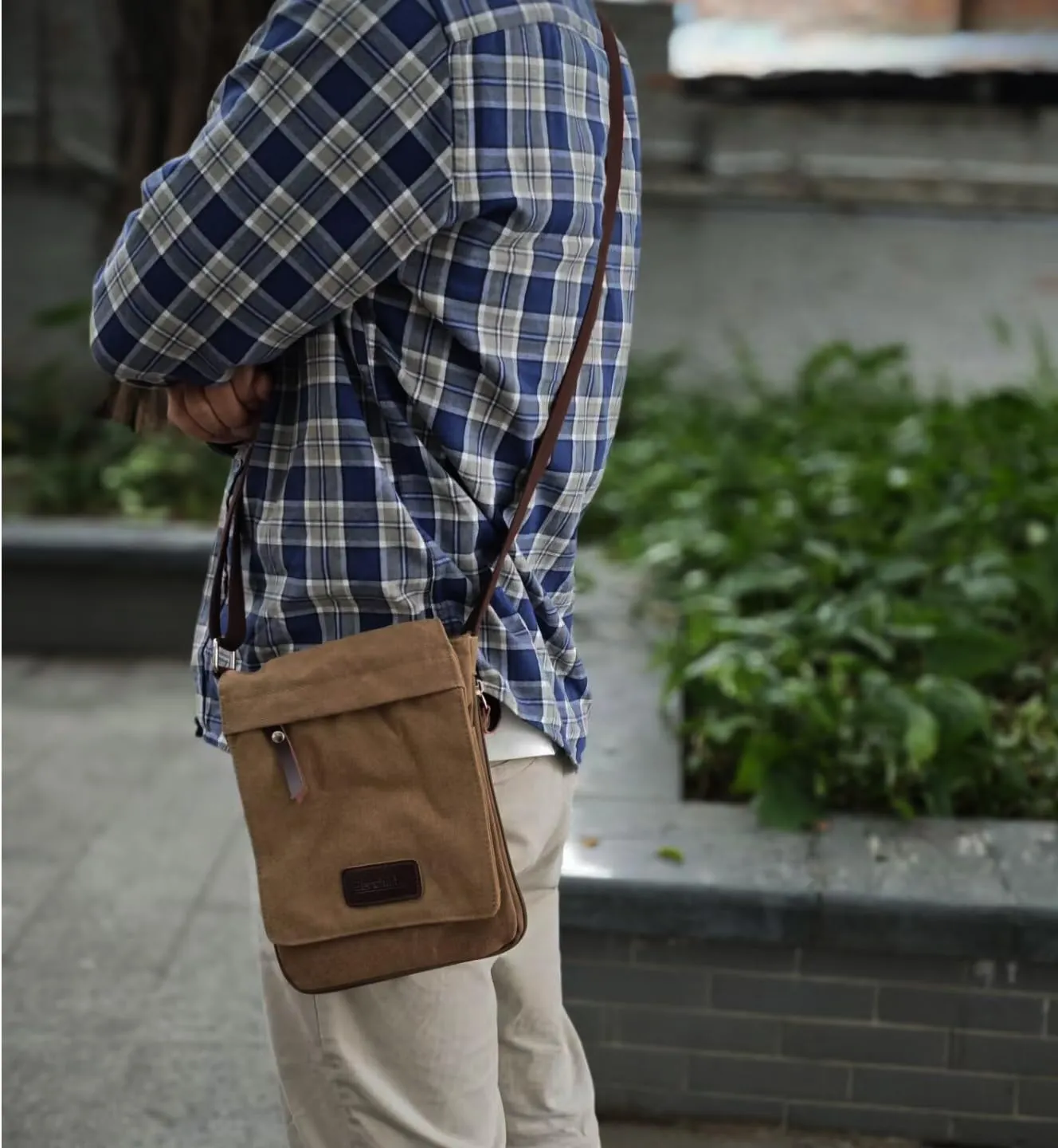 Small Vintage Canvas Leather Messenger Crossbody Bag Pack Organizer