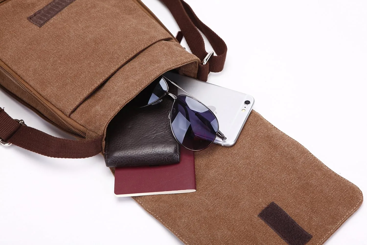 Small Vintage Canvas Leather Messenger Crossbody Bag Pack Organizer