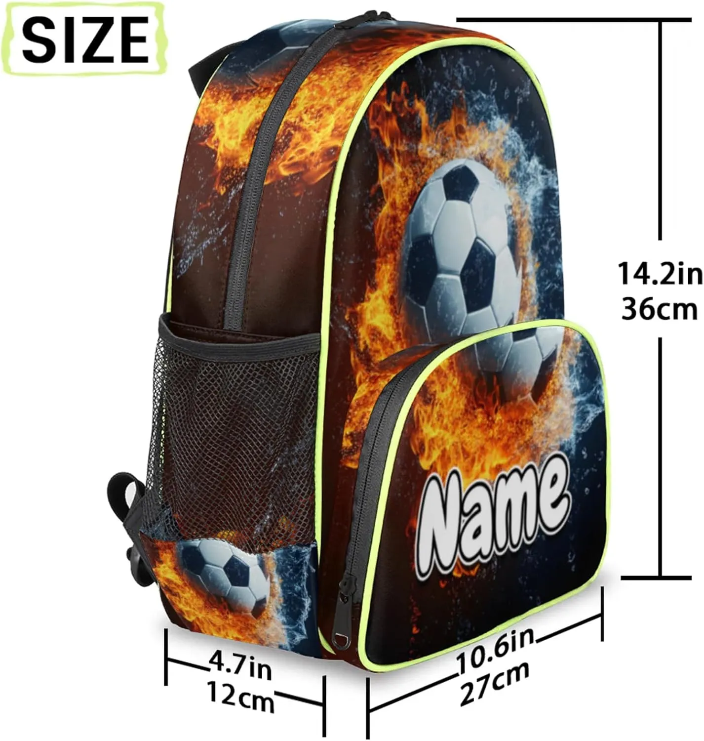 Soccer Custom Backpack with Name Cute Personalized Small Shoulder Bag Waterproof Travel Casual Backpack with Chest Strap 14.2in