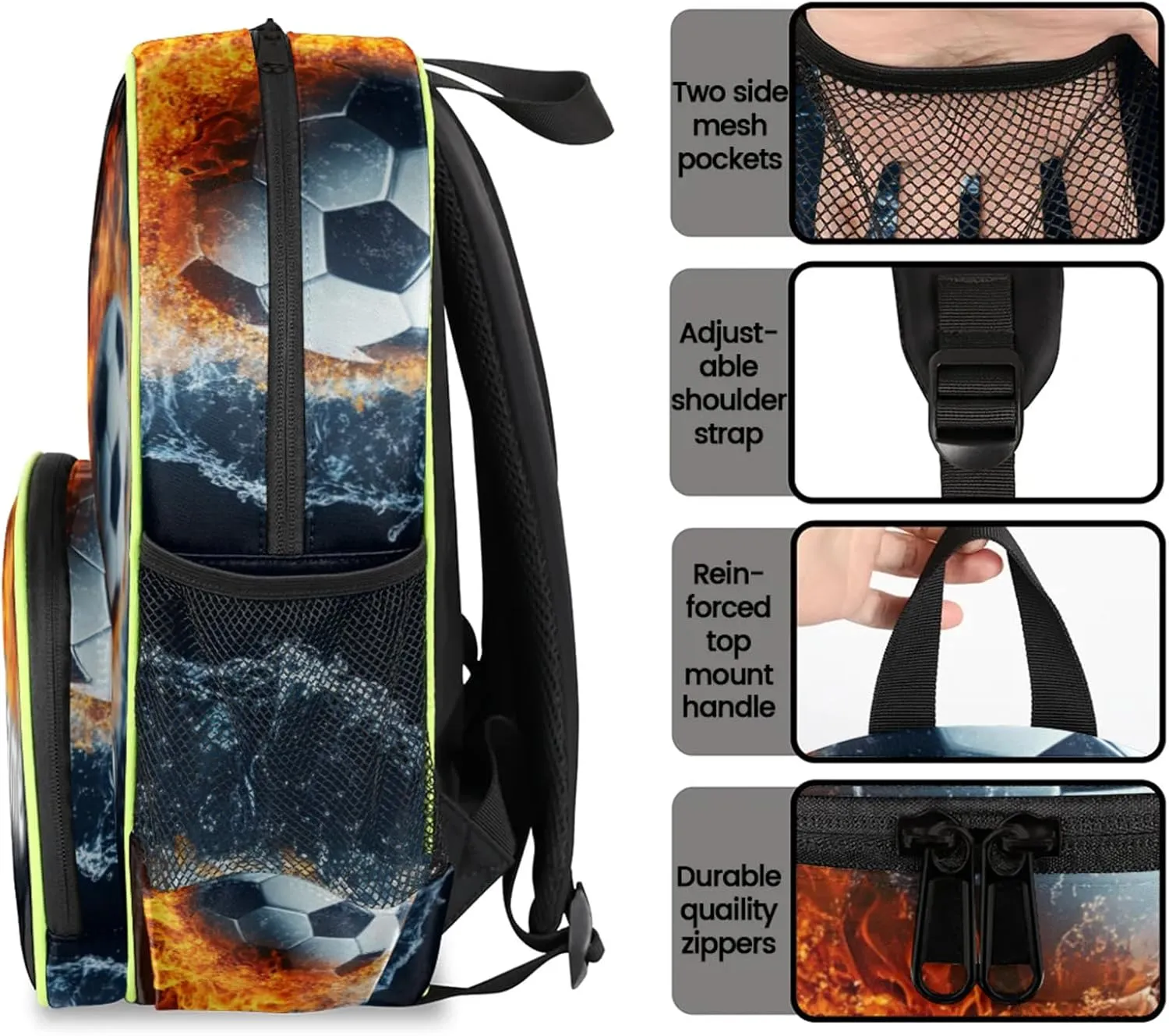 Soccer Custom Backpack with Name Cute Personalized Small Shoulder Bag Waterproof Travel Casual Backpack with Chest Strap 14.2in