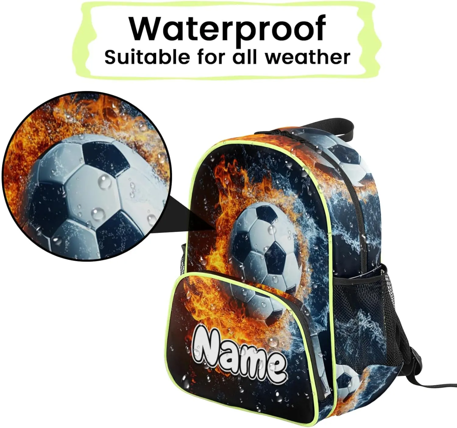 Soccer Custom Backpack with Name Cute Personalized Small Shoulder Bag Waterproof Travel Casual Backpack with Chest Strap 14.2in