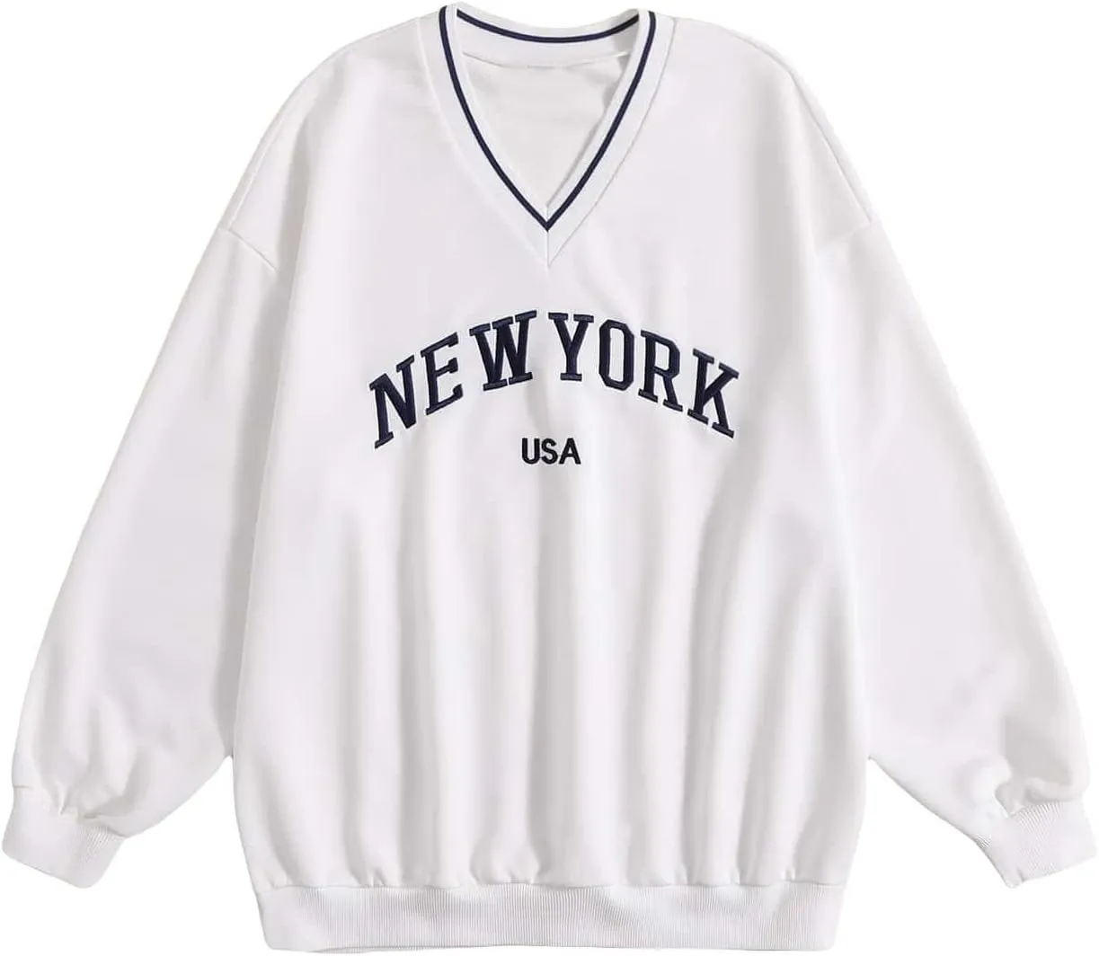 SOLY HUX Women's New York Letter Graphic Sweatshirt V Neck Long Sleeve Casual Pullover Top