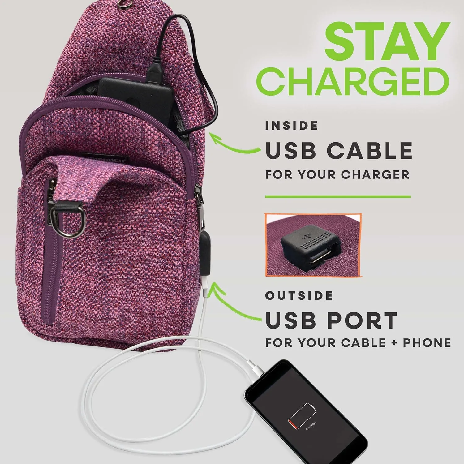Sonoma Antitheft Daypack Crossbody Sling Backpack, USB Charging, Lightweight Day Pack for Travel, Hiking, Everyday, Regular Black Diamond
