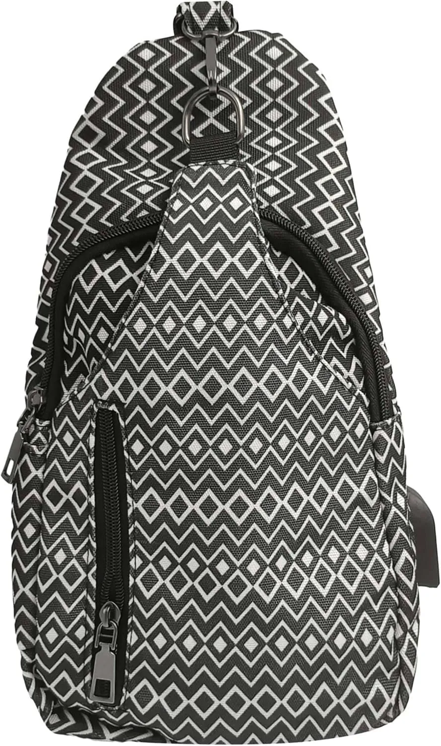 Sonoma Antitheft Daypack Crossbody Sling Backpack, USB Charging, Lightweight Day Pack for Travel, Hiking, Everyday, Regular Black Diamond