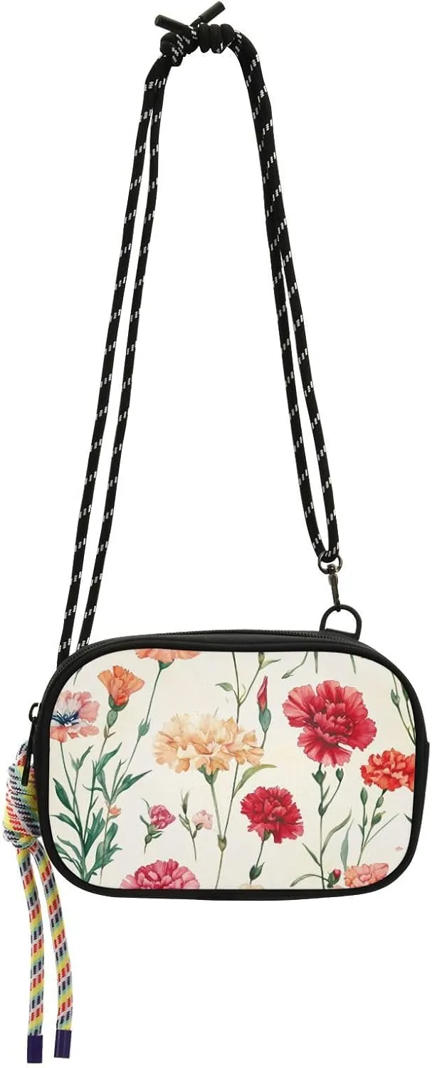 Spain Carnation Beauty Flower Small Crossbody Bag for Mens Waterproof with Credit Card Slots Handbags Date
