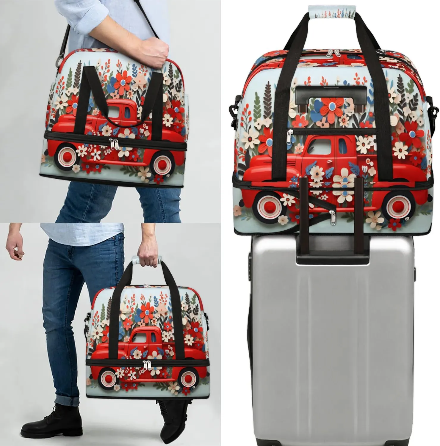 Sports Duffel Bag, Foldable 4th of July Travel Duffel Bag, Gym Yoga Beach Bag Weekender Overnight Bag with Shoes Compartment for Men Women, Independence Day