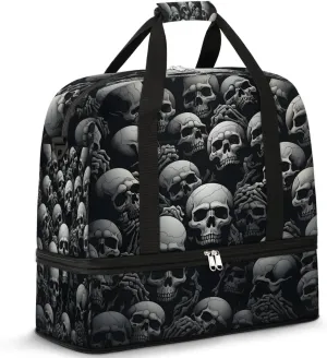 Sports Duffel Bag, Foldable Halloween Travel Duffel Bag, Gym Yoga Beach Bag Weekender Overnight Bag with Shoes Compartment for Men Women, Gothic Skull