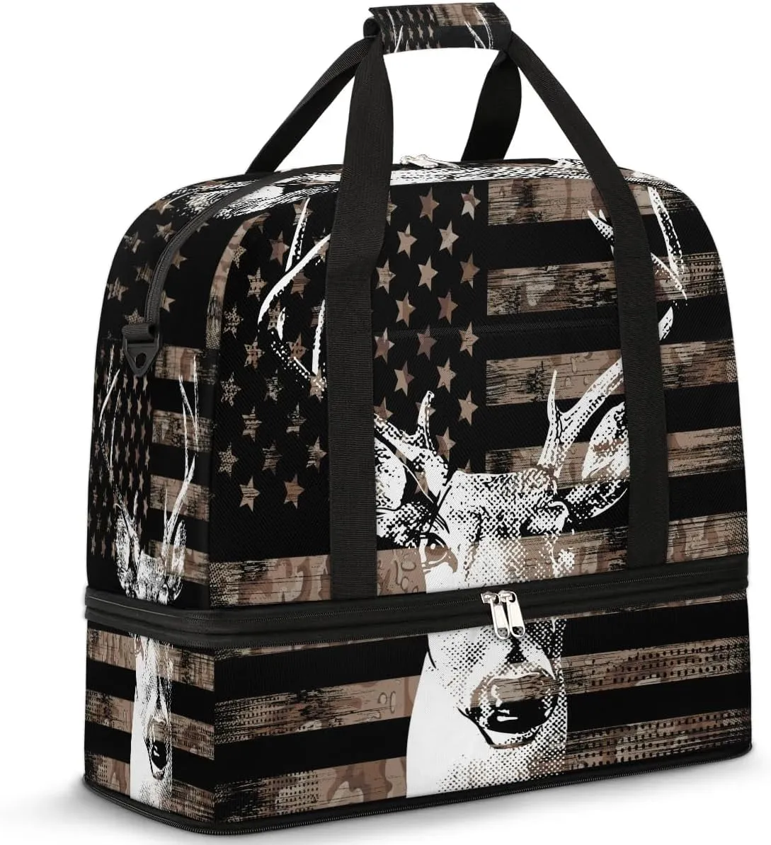 Sports Duffel Bag, Foldable Independence Day Travel Duffel Bag, Gym Yoga Beach Bag Weekender Overnight Bag with Shoes Compartment for Men Women, 4th of July Elk