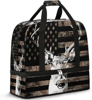 Sports Duffel Bag, Foldable Independence Day Travel Duffel Bag, Gym Yoga Beach Bag Weekender Overnight Bag with Shoes Compartment for Men Women, 4th of July Elk