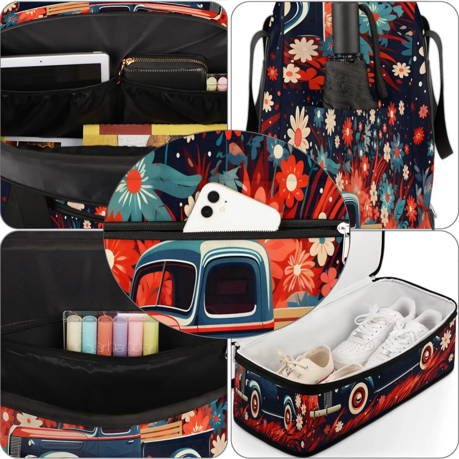 Sports Duffel Bag, Foldable Independence Day Travel Duffel Bag, Gym Yoga Beach Bag Weekender Overnight Bag with Shoes Compartment for Men Women, Memorial Day Red Truck