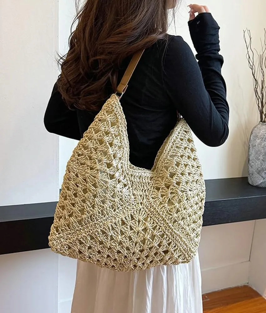Straw Hobo Bags for Women Vintage Shoulder Bag Everything Tote Bag Designer Beach Bag Holiday Work Everyday Summer
