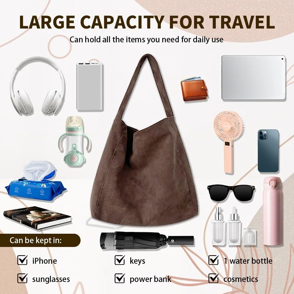 Suede Bags for Women, 2025 New Suede Tote Bag for Women, Retro Slouchy Office Shoulder Top-handle Tote Handbags