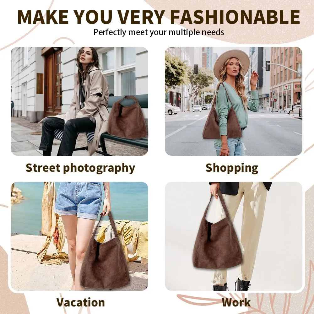 Suede Bags for Women, 2025 New Suede Tote Bag for Women, Retro Slouchy Office Shoulder Top-handle Tote Handbags