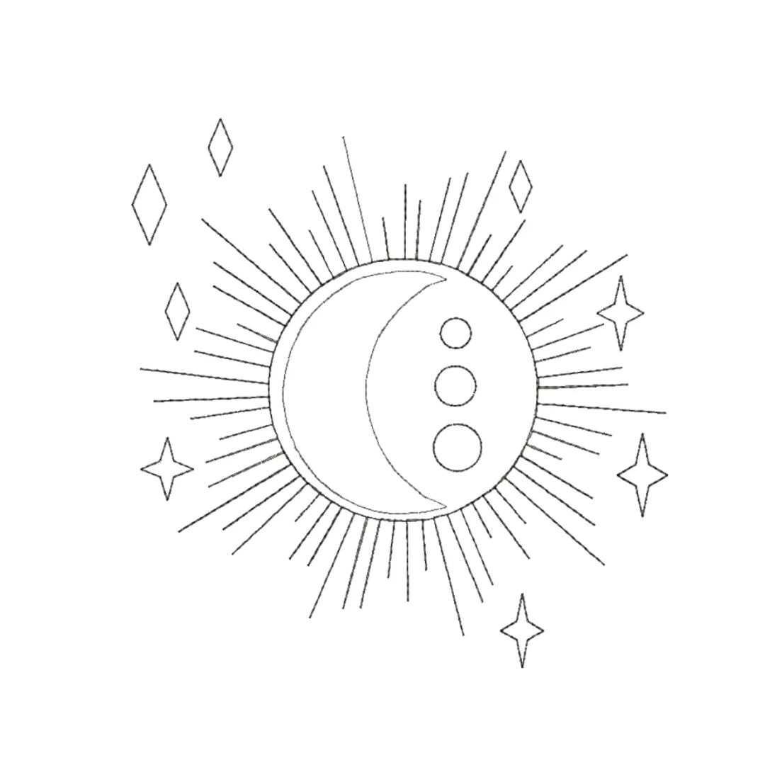 Sun and Moon Outline Machine Embroidery Design