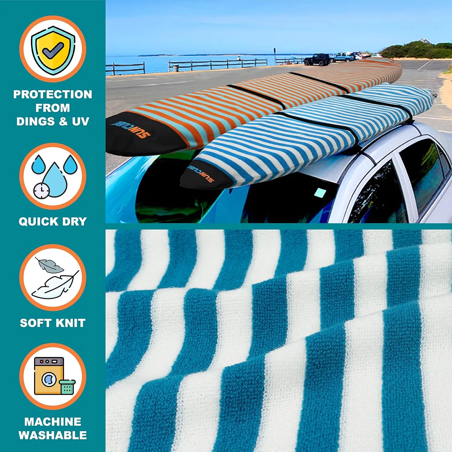SUN CUBE Surfboard Sock Cover, Protective Surf Bag for Surfing Board, Light Stretchy Surfbag Sleeve for Longboard, Hybrid (8'6'', Black White)