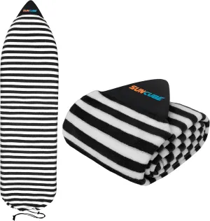 SUN CUBE Surfboard Sock Cover, Protective Surf Bag for Surfing Board, Light Stretchy Surfbag Sleeve for Longboard, Hybrid (8'6'', Black White)