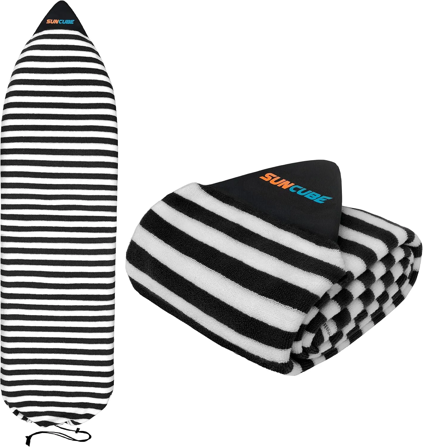 SUN CUBE Surfboard Sock Cover, Protective Surf Bag for Surfing Board, Light Stretchy Surfbag Sleeve for Longboard, Hybrid (8'6'', Black White)
