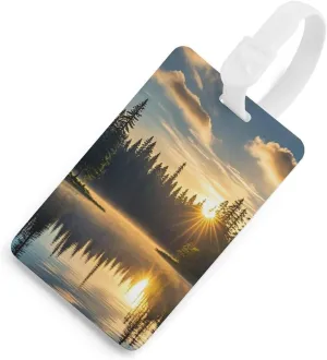 Sunrise on The Lake Luggage Tags Baggage Card Holder for Suitcases with Privacy Shield Travel Bag Name ID Tag for Men and Women Handbag Backpack White-Style