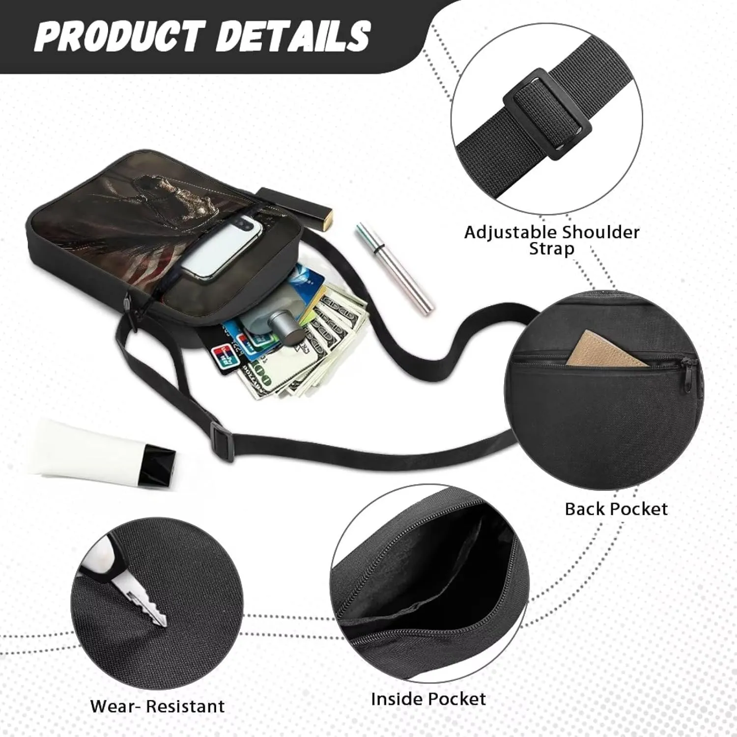 Suobstales Crossbody Bag for Women Men, Small Sling Pack Handbag for Work Business, Lightweight Messenger Shoulder Travel Bag